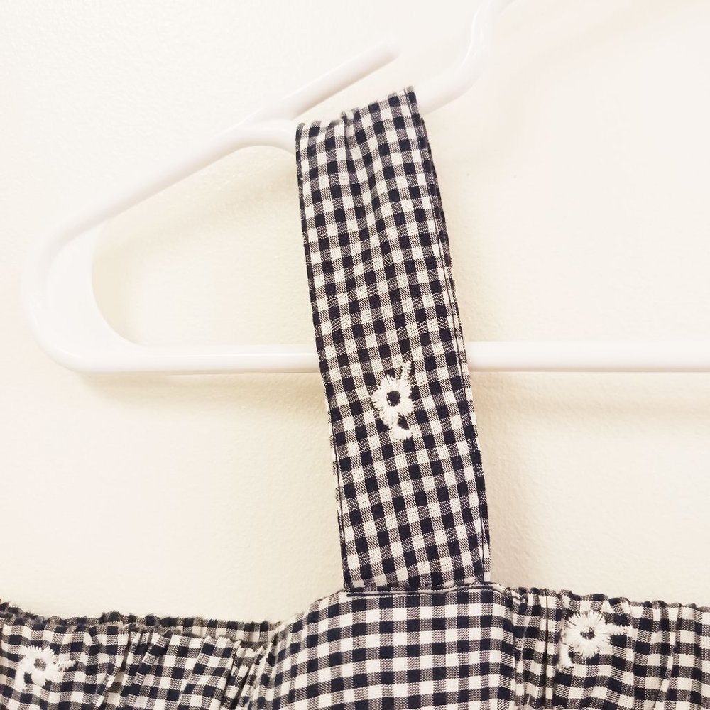 WESTPORT Navy Gingham Embroidered Off the Shoulder Blouse Size XS - Picture 2 of 8